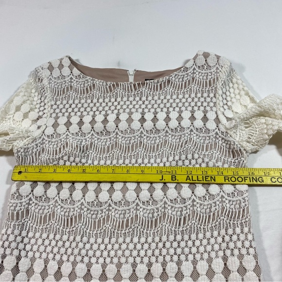 Jessica Howard Mini Ivory Dress Woman’s 6 Lace overlay half sleeves crew neck - Picture 7 of 11